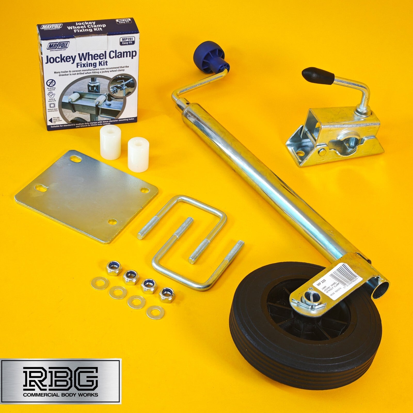 34mm Jockey Wheel + Clamp + Fixing Kit For Trailer / Caravan 75Kg 560mm-810mm UK