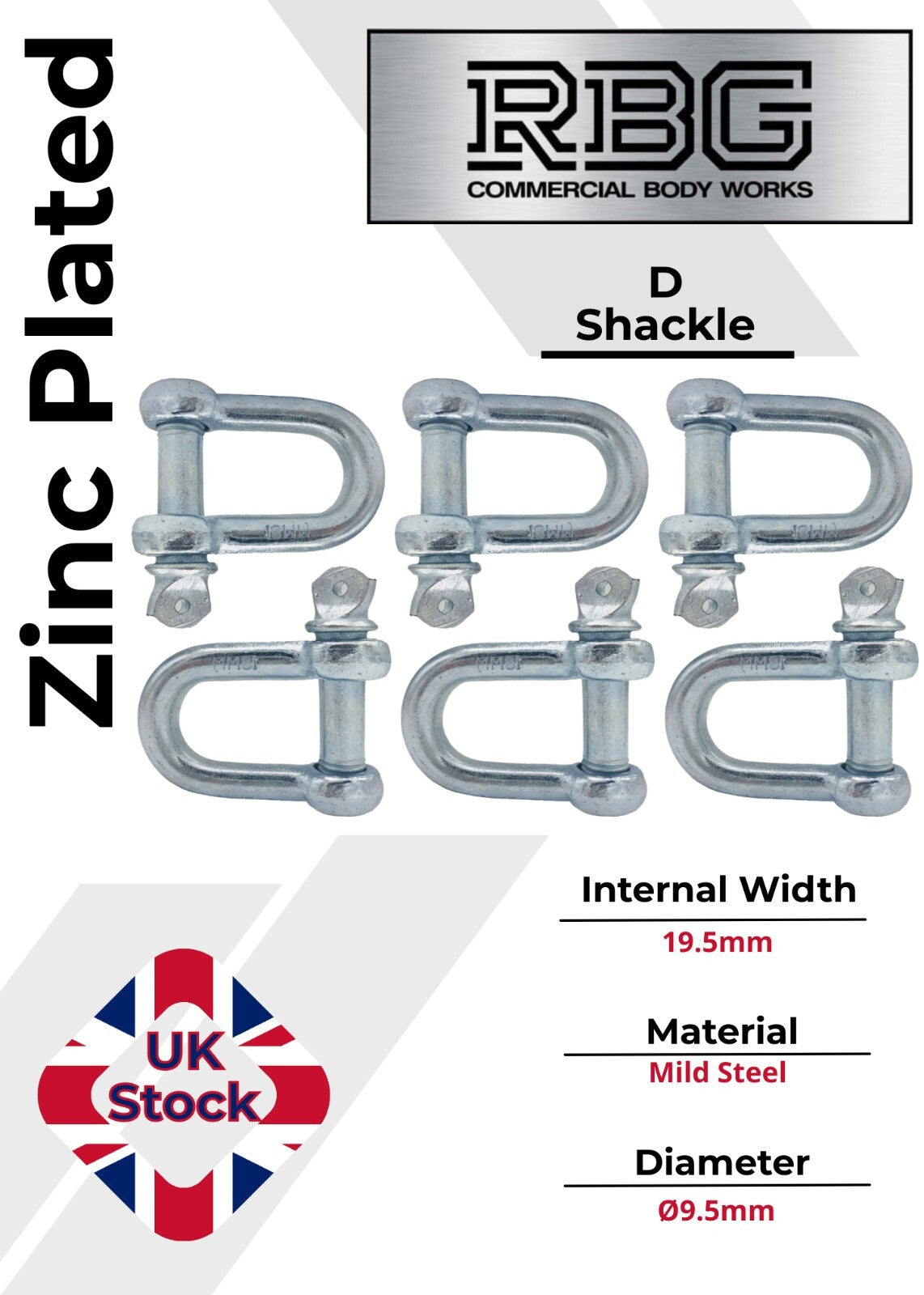 D Shackle Heavy Duty Hex Flush Pin Dee Shackle 19.5mm - 26mm Load Securing
