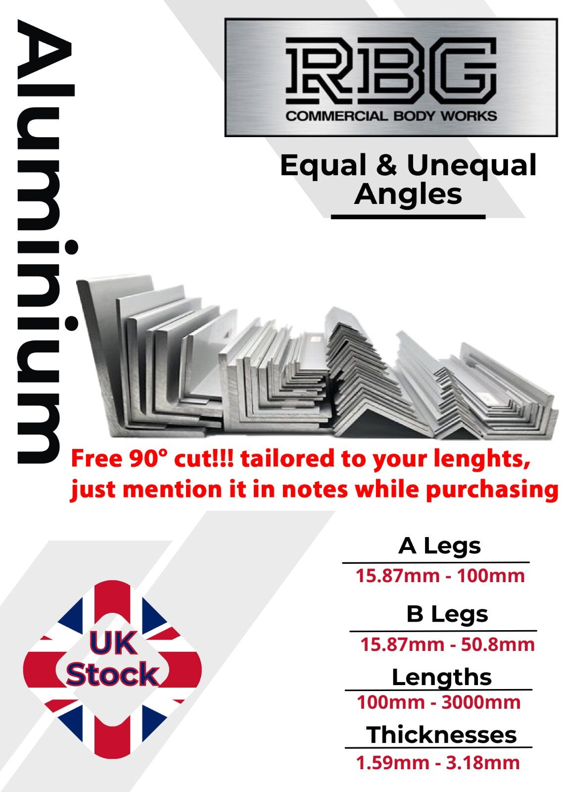 ALUMINIUM ANGLE Equal & Unequal Angles All Sizes & Thickness Free UK Delivery