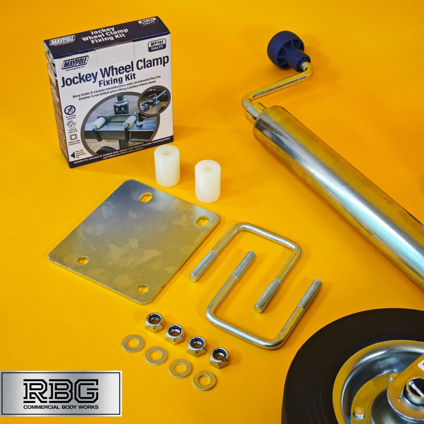 48mm Jockey Wheel + Clamp + Fixing Kit For Trailer / Caravan 100Kg 570mm-810mm