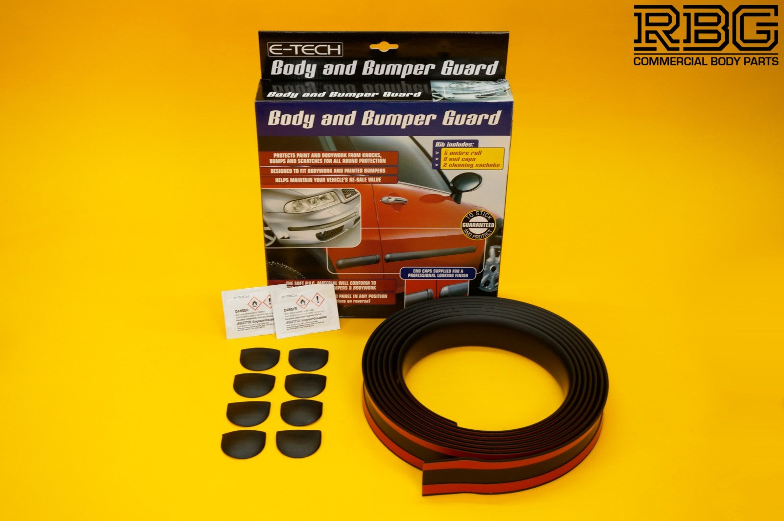 Body and Bumper Guard Kit 5m Black Rubber Moulding Strip + End Caps 47mm E-TECH