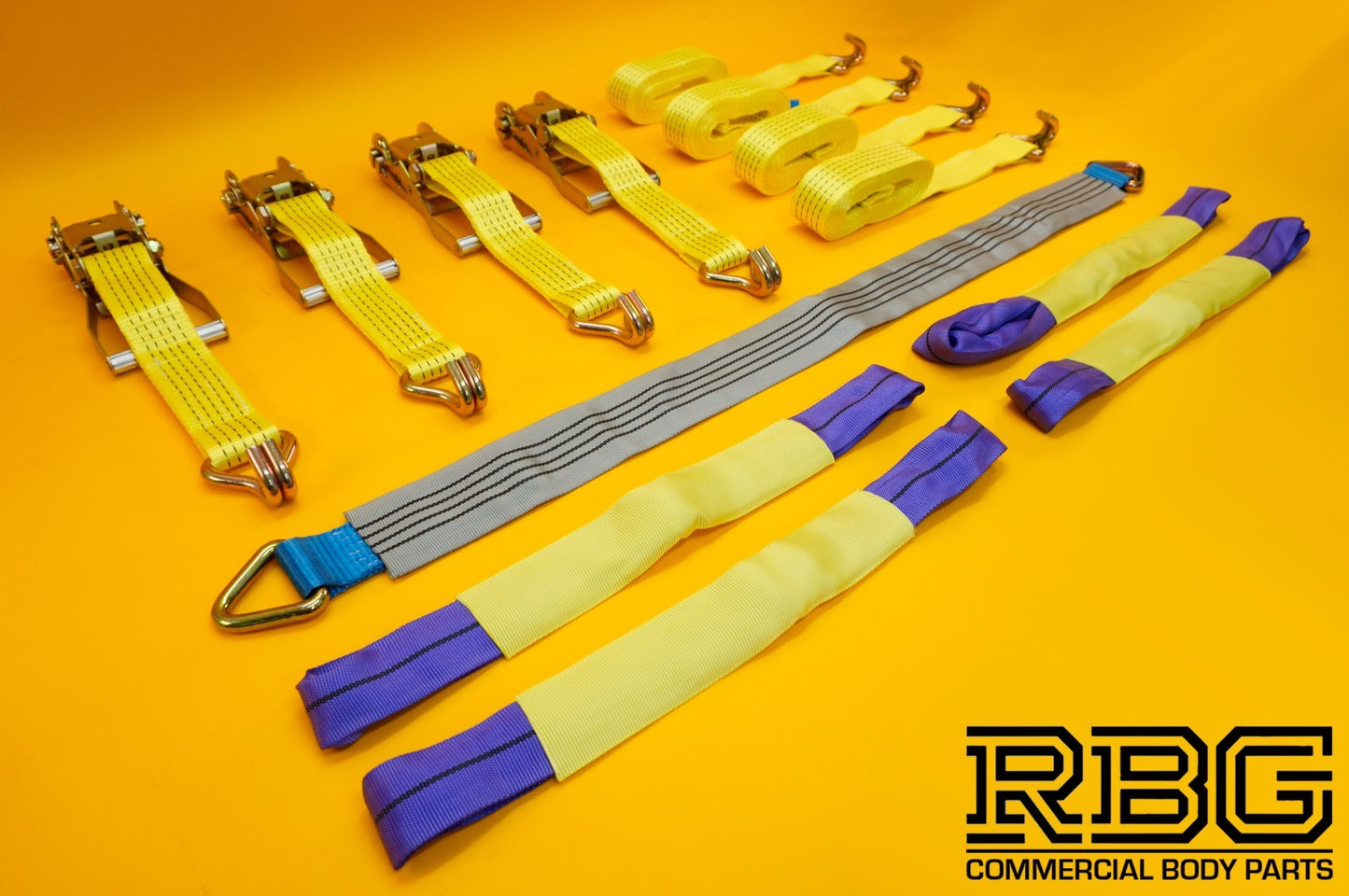 4x Tie Down Ratchet Strap 4m x 50mm 5Ton + Axle Recovery Strap 1m x 50mm Lashing