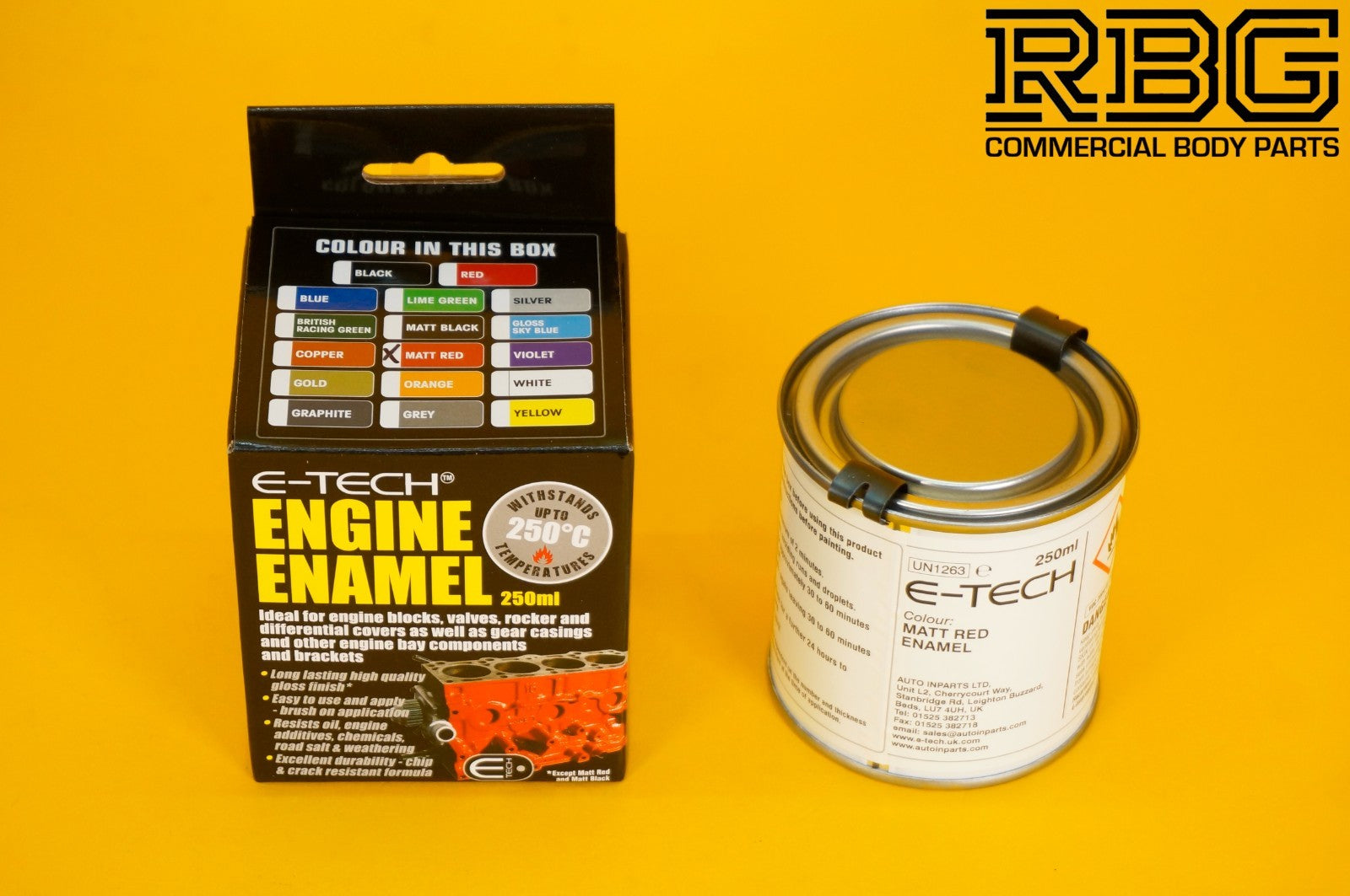 Engine Enamel Paint MATT RED E-TECH 250ml Heat Resistant for Car Motorbike