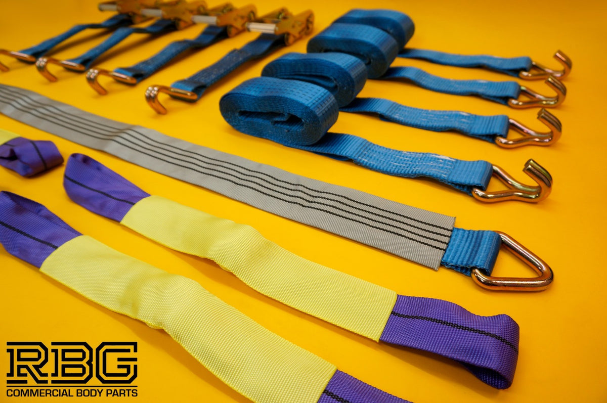 Axle Recovery Strap 1mx50mm + 4x Tie Down Ratchet Strap 4mx50mm 5Ton Lashing