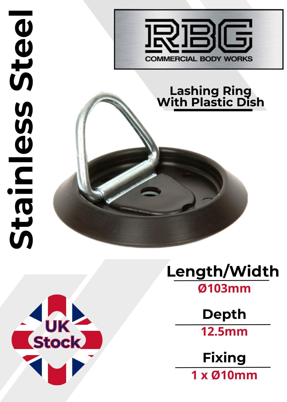 1x Tie Down Lashing Ring & Base Dish, Stainless Steel  Trucks Trailers Horsebox
