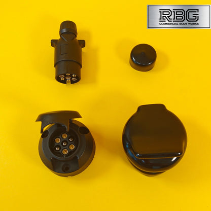 7 Pin Socket & Plug + PVC Socket & Plug Covers SET 12N Type For Trailer Towing
