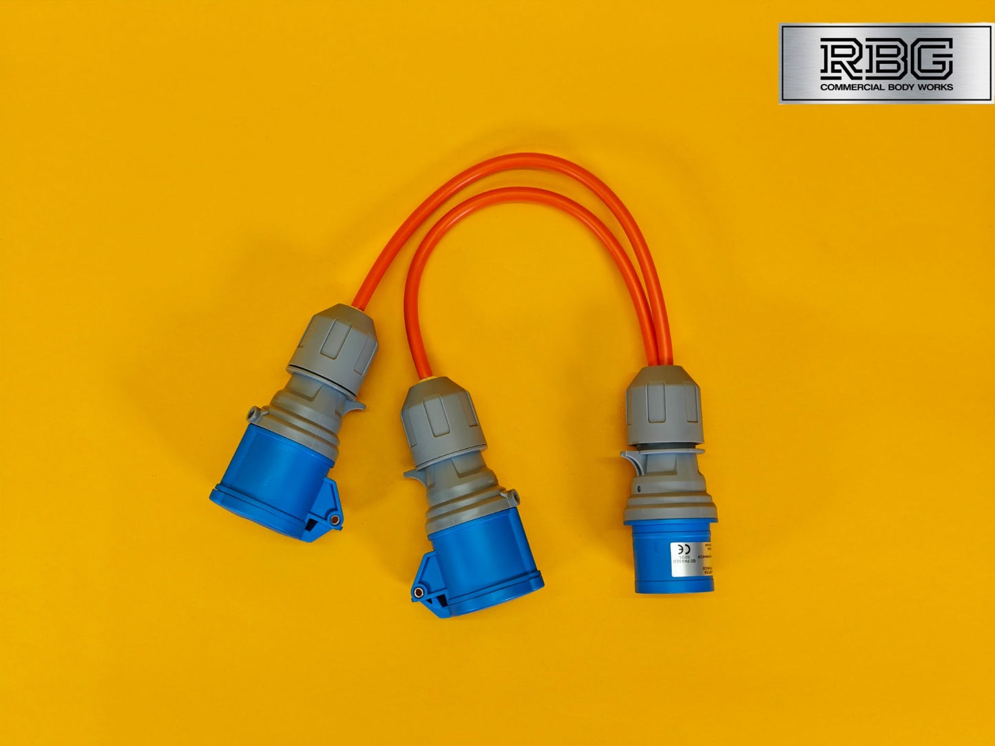 2 Way Splitter 16A 230V for Caravan 30cm Cable 2x Sockets 16Amp Hook Up Orange