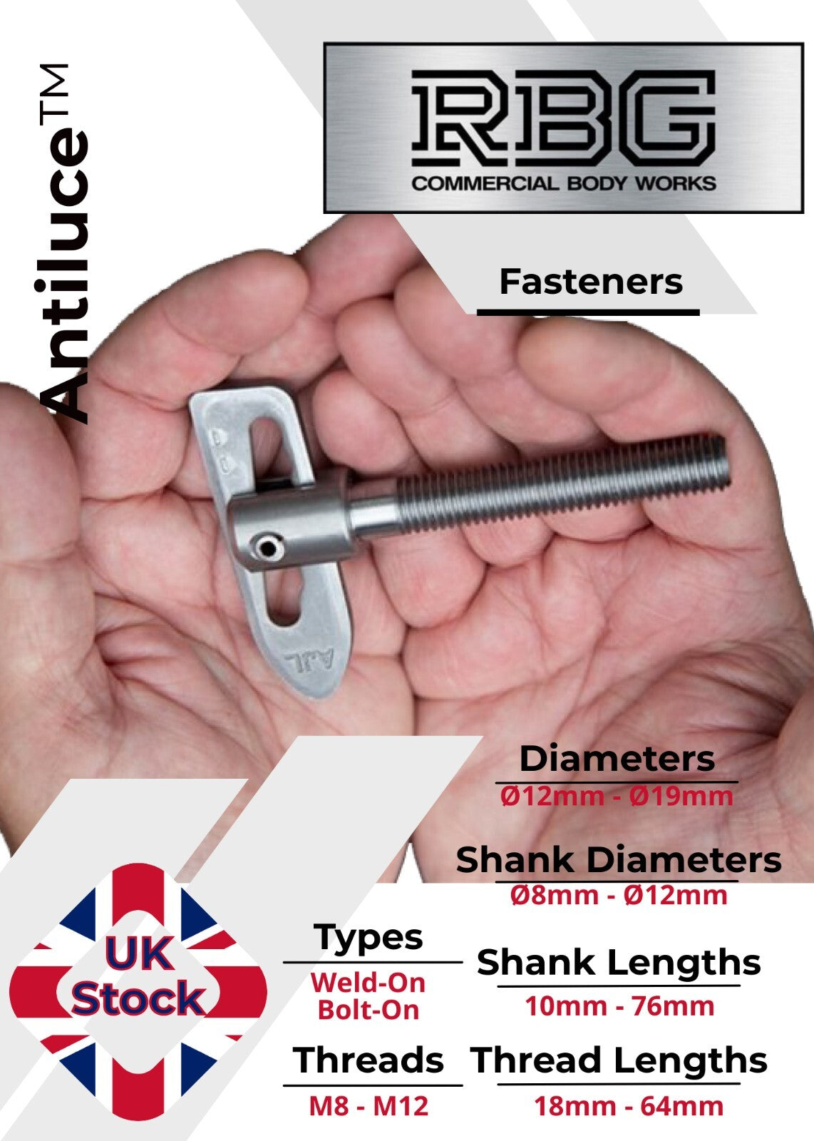 Antiluce™ Fasteners, Z/P Drop Lock Horsebox, Trailer, Pickup Tailgate Anti-Luce