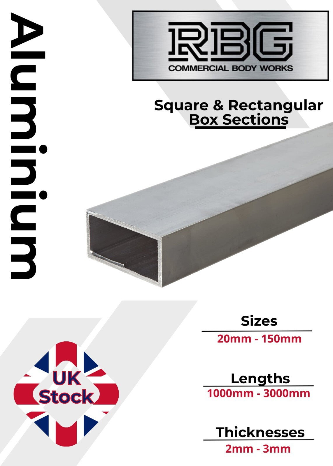 ALUMINIUM RECTANGULAR & SQUARE BOX SECTION Various Sizes Metric Free UK Delivery