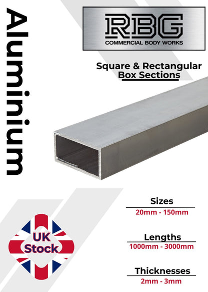 ALUMINIUM RECTANGULAR & SQUARE BOX SECTION Various Sizes Metric Free UK Delivery