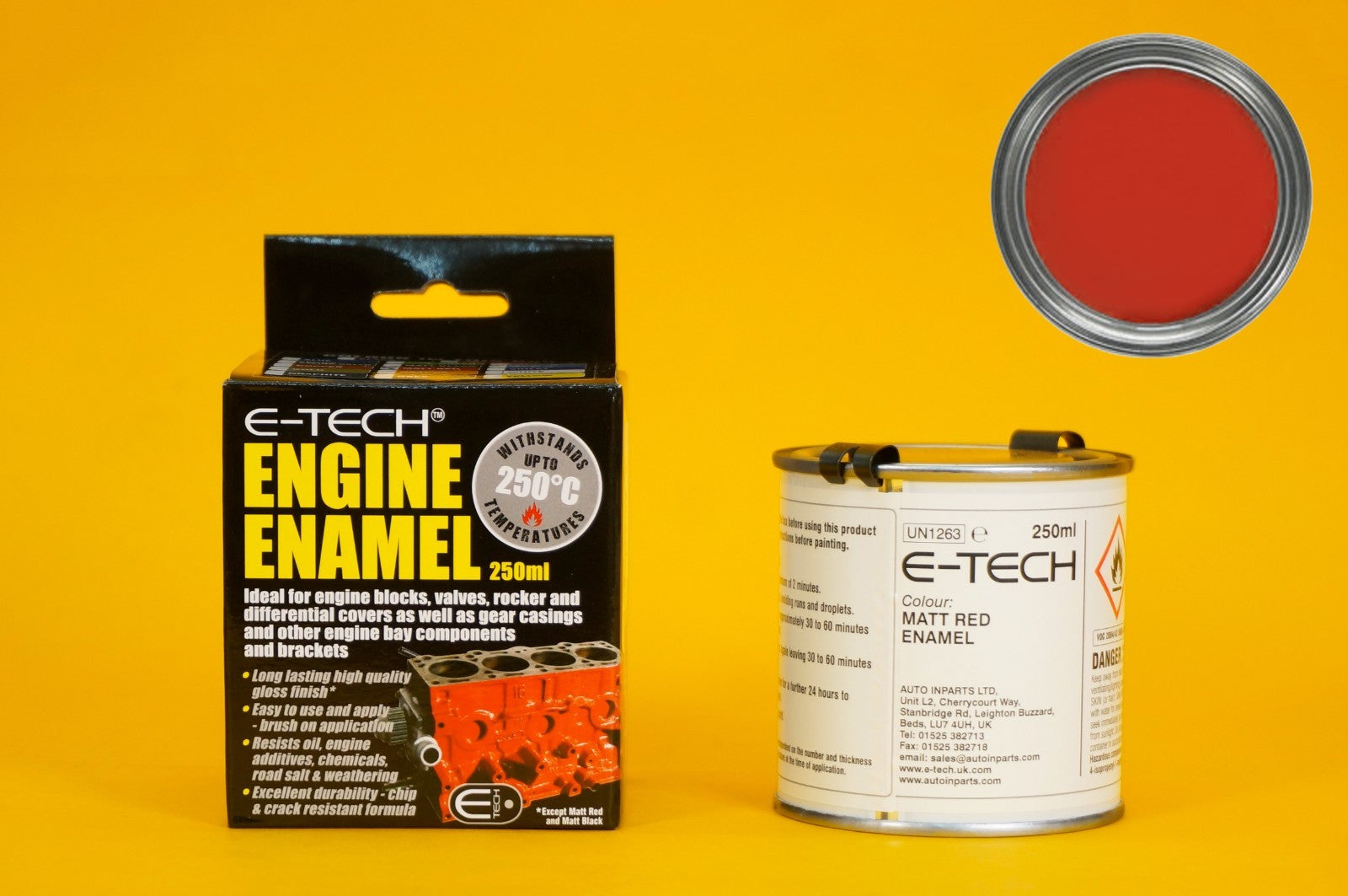 Engine Enamel Paint MATT RED E-TECH 250ml Heat Resistant for Car Motorbike