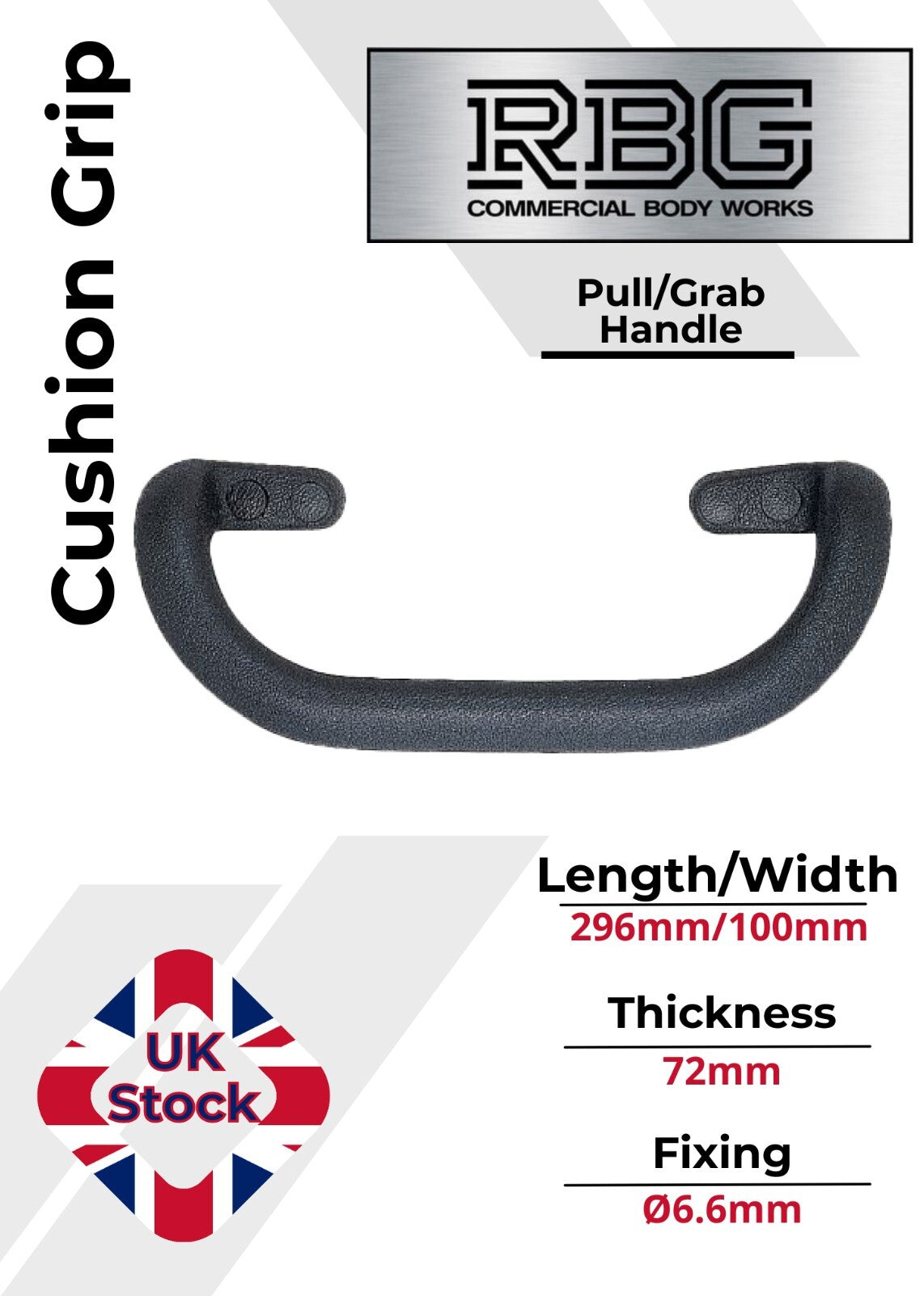 1x Large Steel Core Soft Grip Grab Pull Handle BLACK Trucks Trailers Buses...