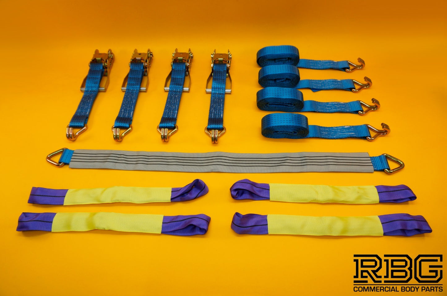 Ratchet Strap Tie Down 5Ton 4x + Axle Recovery Strap 1m x 50mm Lashing Cargo 4m