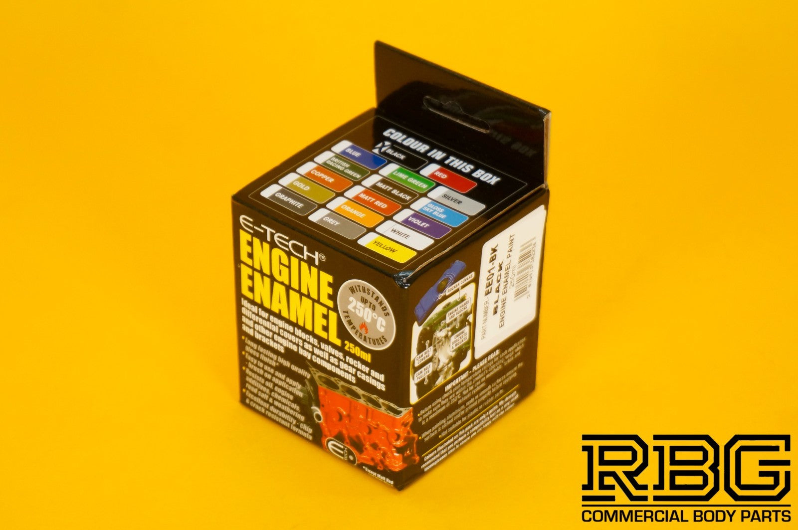 Engine Enamel BLACK Paint Gloss E-TECH High 250ml Resistant for Car Motorbike