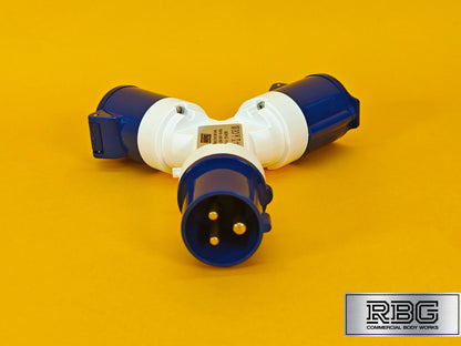 2 Way Hook-Up Splitter 230V Electric Mains Lead Adaptor for Camping Caravan UK