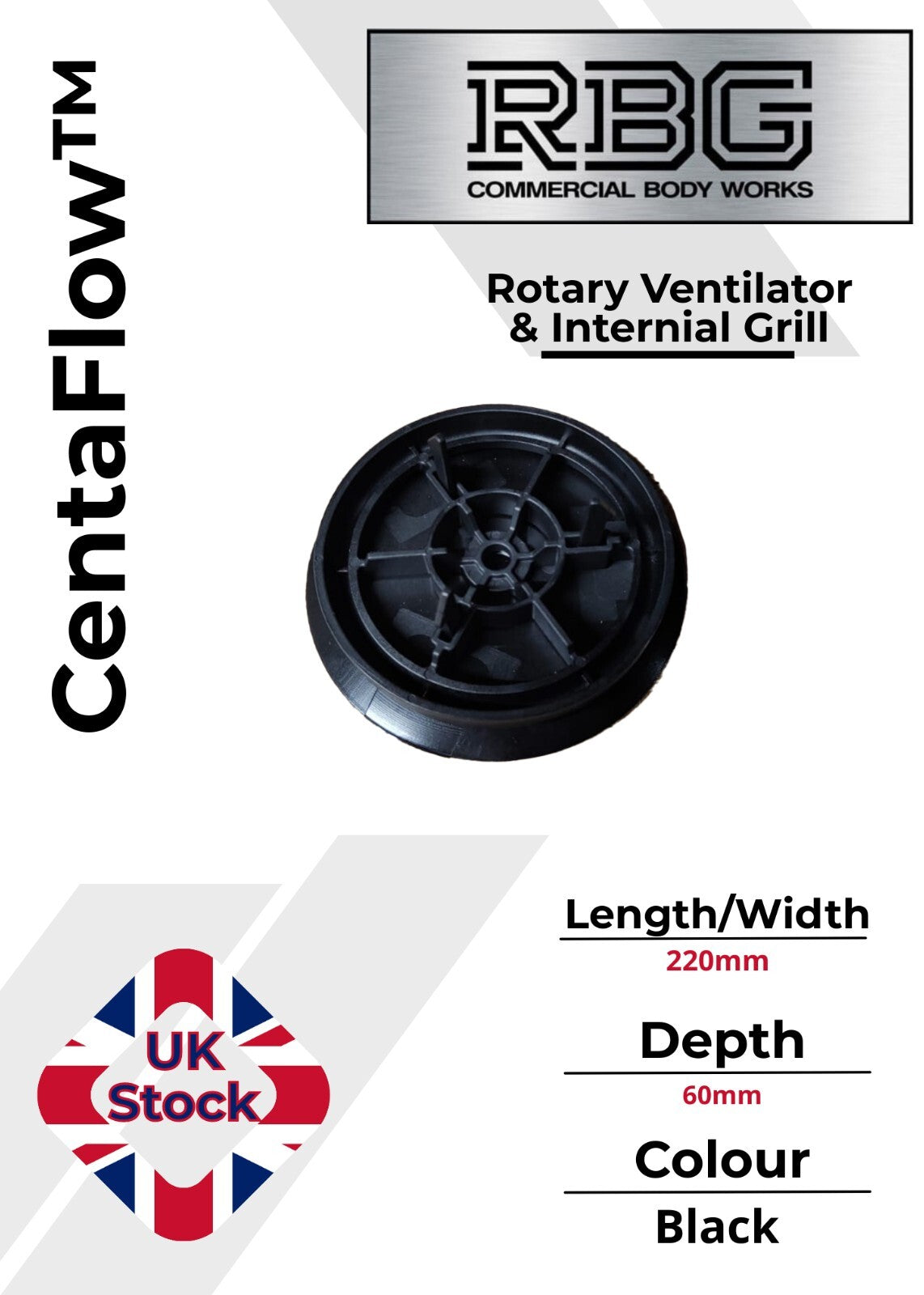 Centaflow™ Wind Driven Vent Black Horsebox Small Low Profile Rotary Van Roof Air