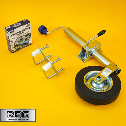42mm Jockey Wheel + Clamp + Fixing Kit For Trailer / Caravan 100Kg 480-750mm UK