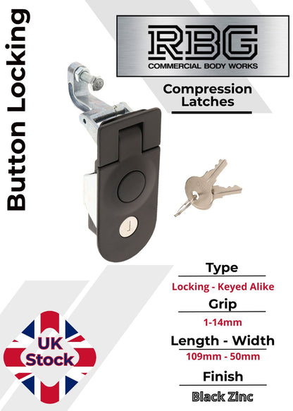 Compression Latch Trigger Button Lock with 1-14mm or 29-45mm Grip Black