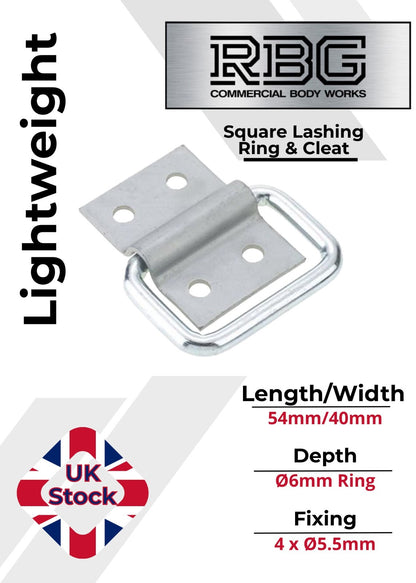 2x Square Lashing Ring & Cleat Zinc Plated for Trailer Caravan Horsebox Truck