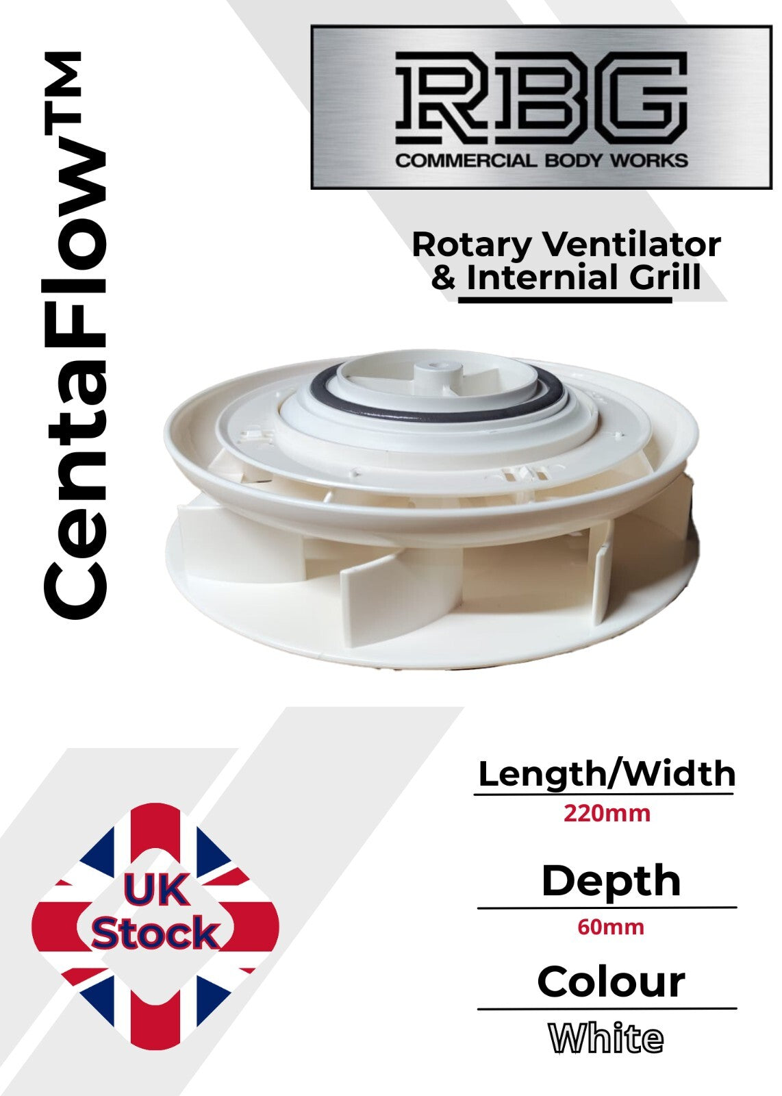 Centaflow™ Wind Driven Extractor Vent White Horsebox Low Profile Van Roof Rotary