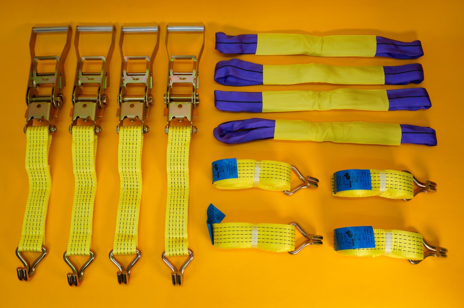 Tie Down Ratchet Strap Hi-Vis Yellow 5Ton Alloy Wheel Large Ratchet Safety 4Pcs