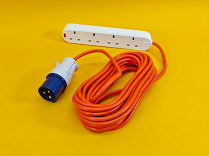 Camping 4 Way Extension Lead 10m Orange Cable 4 Gang 13A Power Sockets Caravan