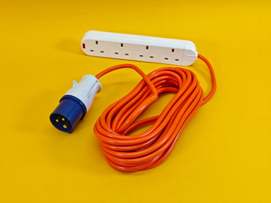 Camping 4 Way Extension Lead 10m Orange Cable 4 Gang 13A Power Sockets Caravan