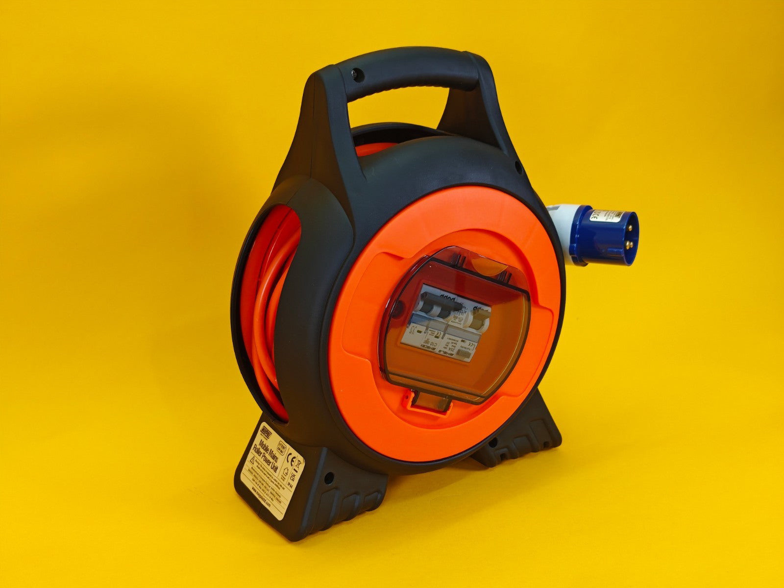 15m Roller Mobile Mains Power Unit 3 Way with LED Light Twin USB RCD Protected