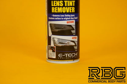Lens Tint Remover Spray E-TECH 150ml Headlight Lens Glass Plastic Car Motorbike