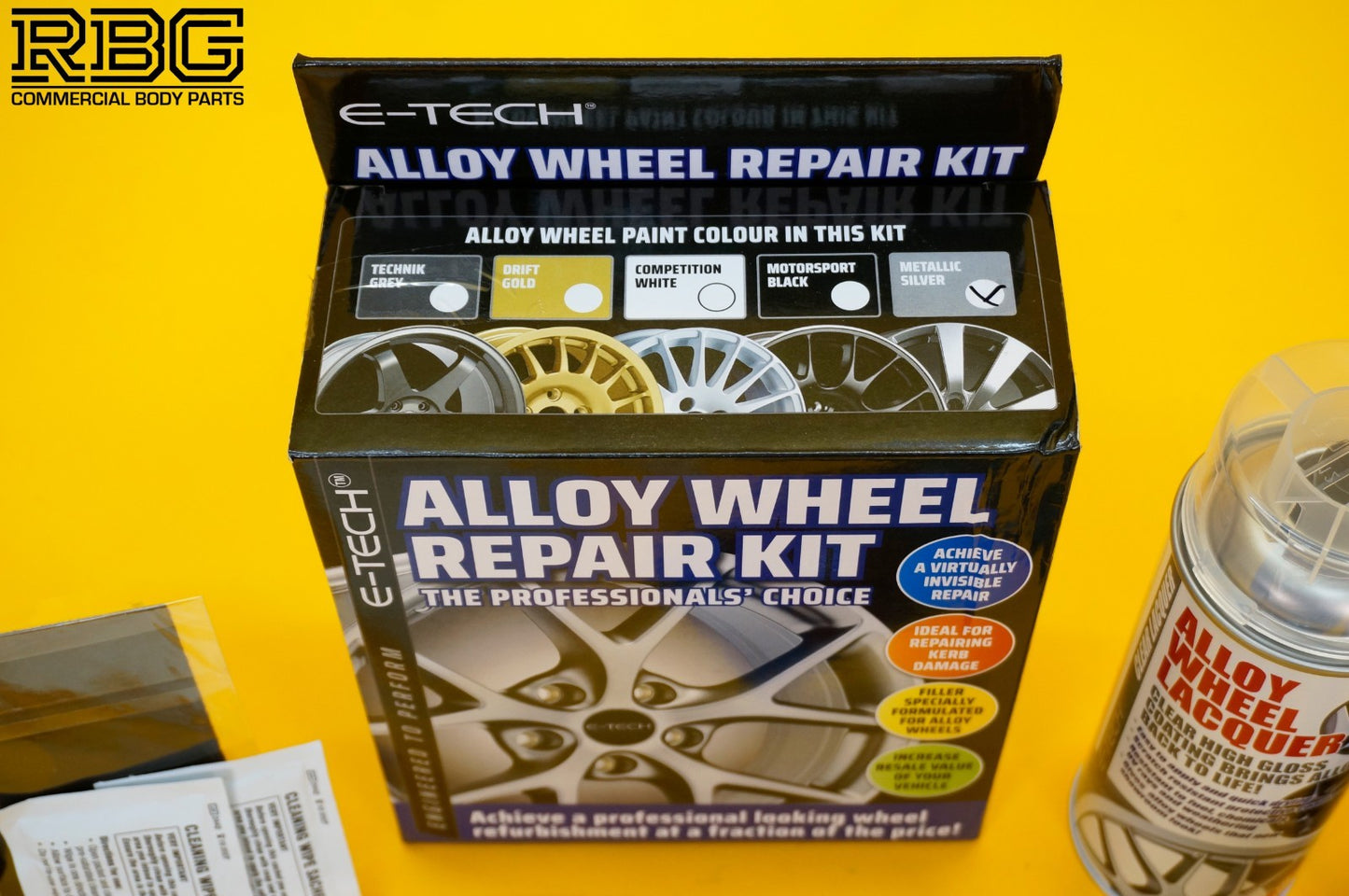 Alloy Wheel Repair Kit SILVER Wheel Spray Paint Refurbishment  + Lacquer E-TECH