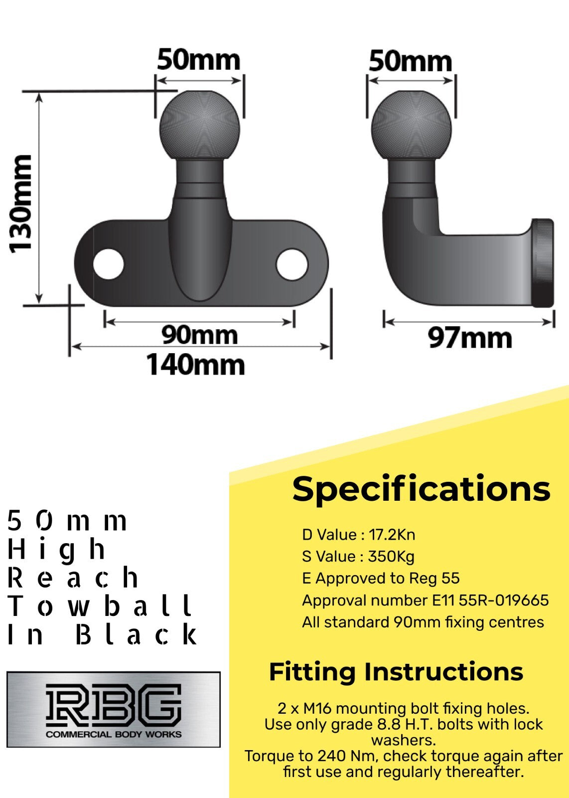1x ALKO Towball High Reach Tow Ball for AL-KO AKS Caravan Stabilizer Hitches