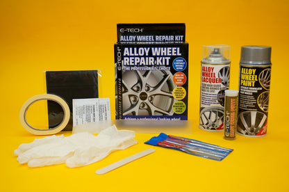 Alloy Wheel Repair Kit SILVER Wheel Spray Paint Refurbishment  + Lacquer E-TECH