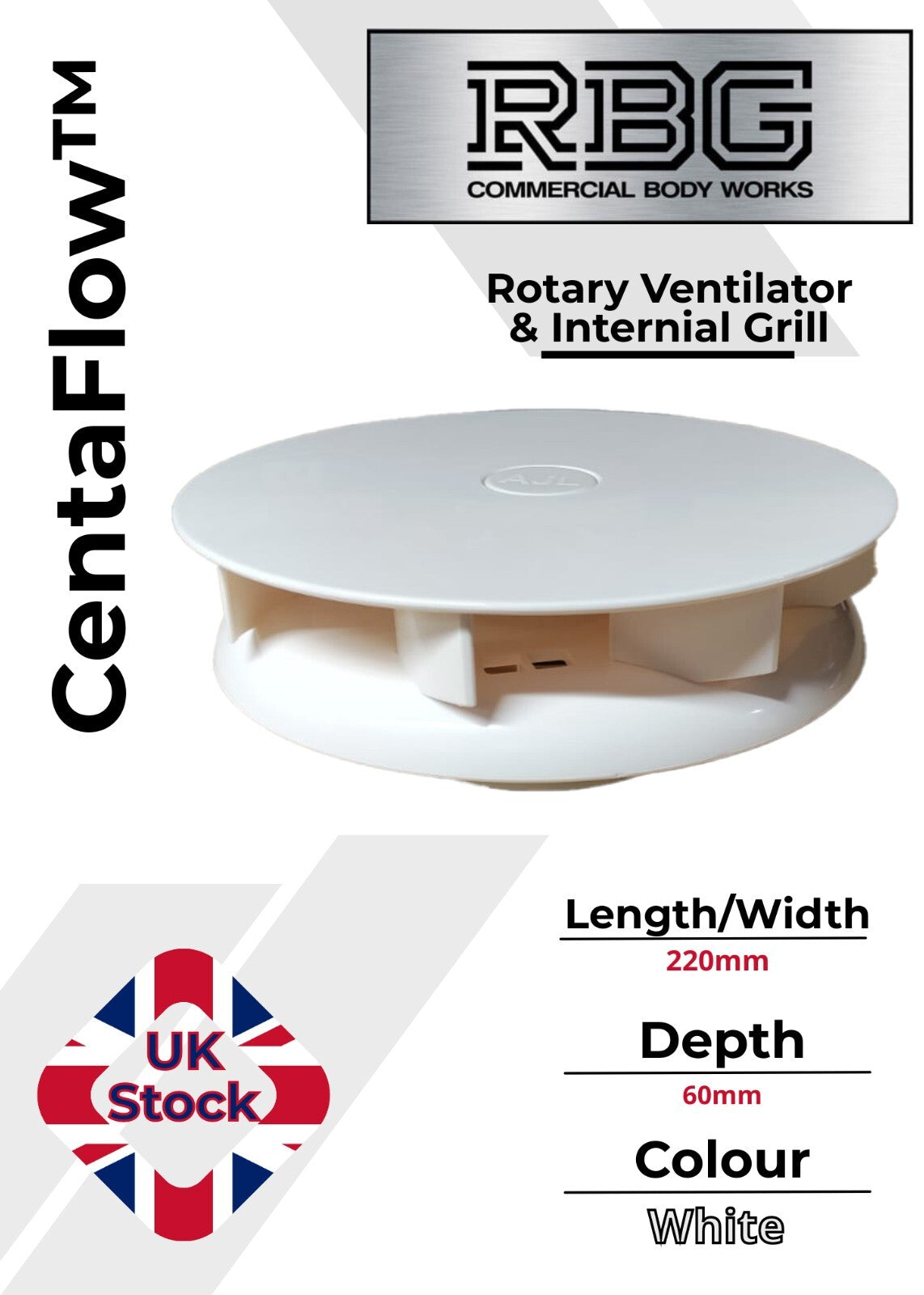Centaflow™ Wind Driven Extractor Vent White Horsebox Low Profile Van Roof Rotary