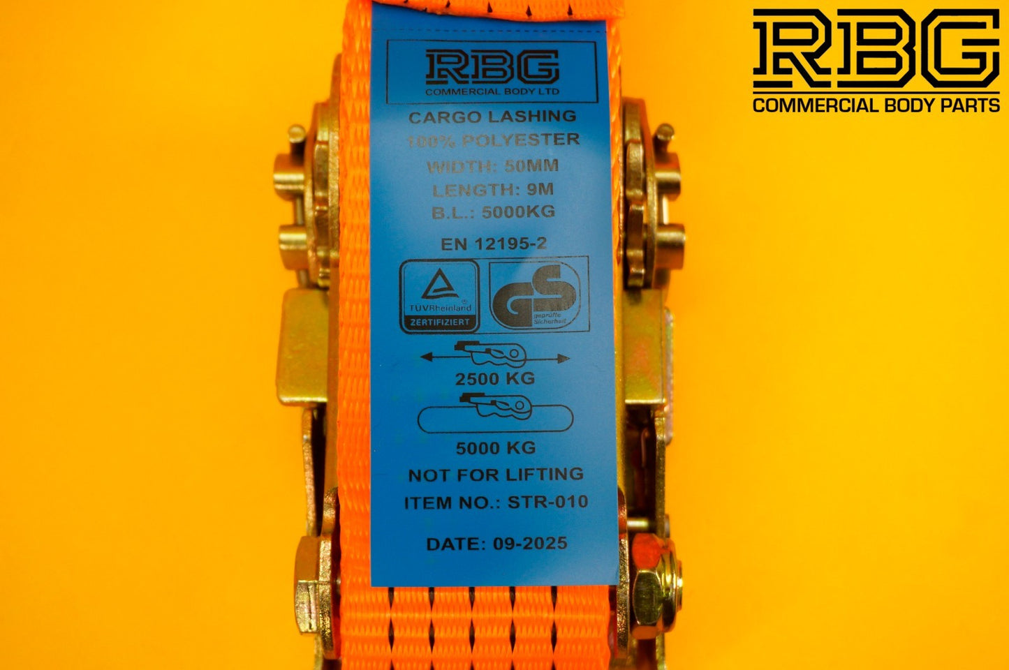 Ratchet Tie Down 50mm Strap 5ton High-Vis Orange 9m Lashing Cargo Recovery