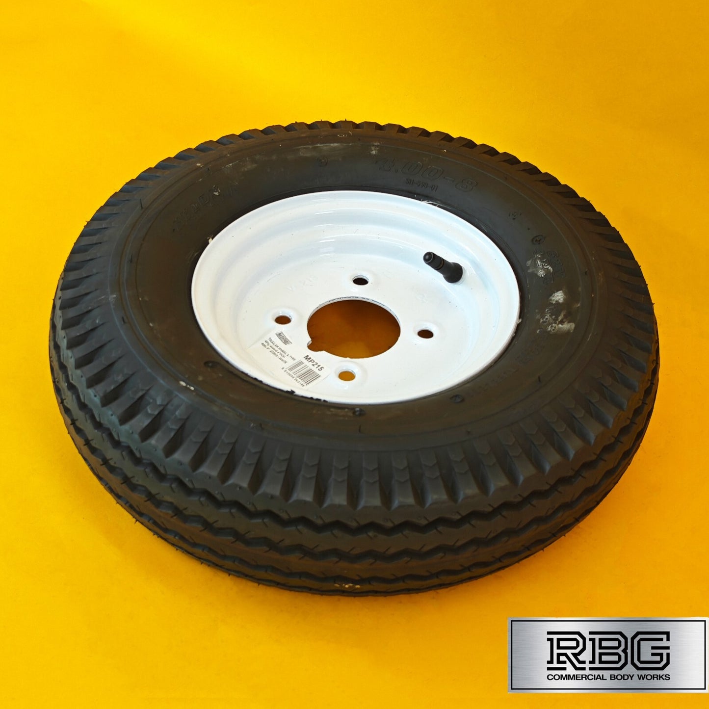 Wheel & Tyre 400x8 Inch for Trailers 4 Ply 4 Studs 4″ PCD White Diameter 8″ UK