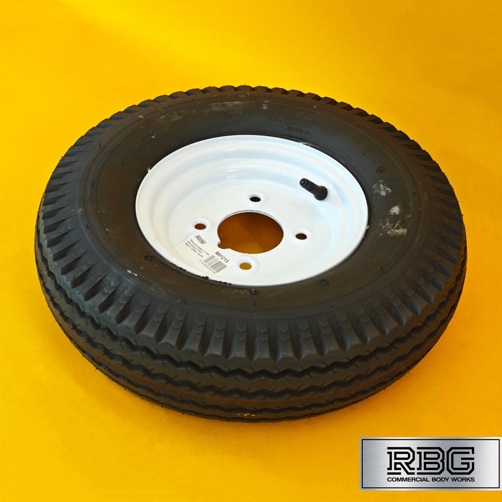 Wheel & Tyre 400x8 Inch for Trailers 4 Ply 4 Studs 4″ PCD White Diameter 8″ UK