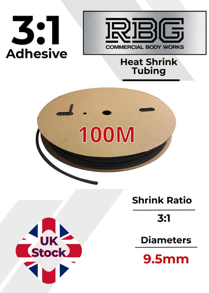 ADHESIVE HEAT SHRINK TUBE 3:1 BLACK HIGH QUALITY SHRINKS: 1M,5M,10M,20M,50M,100M