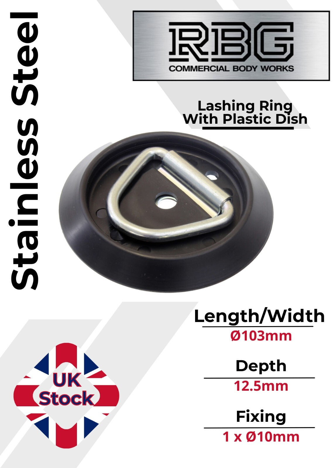 1x Tie Down Lashing Ring & Base Dish, Stainless Steel  Trucks Trailers Horsebox