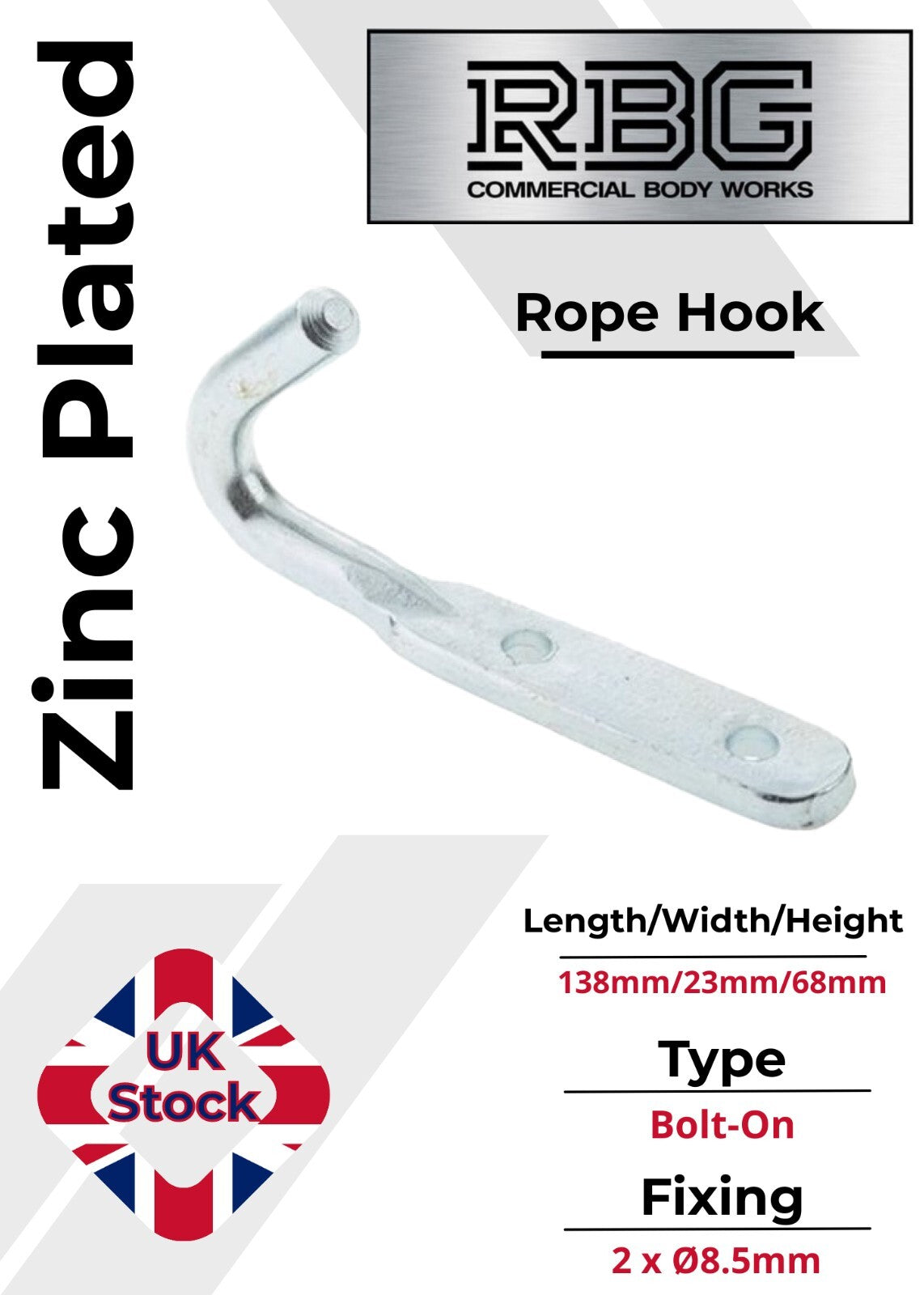 Large Rope Hook Heavy Duty Zinc Plated Trailer Truck Van Tie Down Bolt On 1Pc