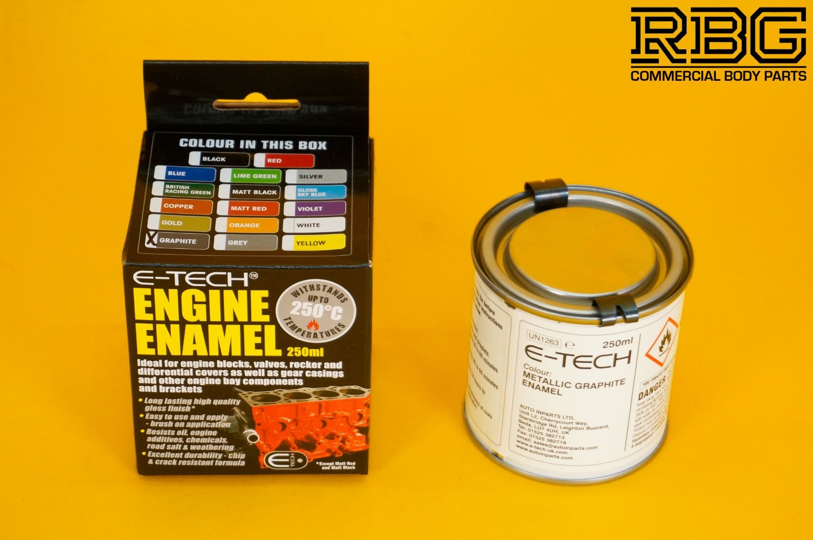 GRAPHITE Engine Enamel Paint Gloss E-TECH 250ml Heat Resistant for Car Motorbike
