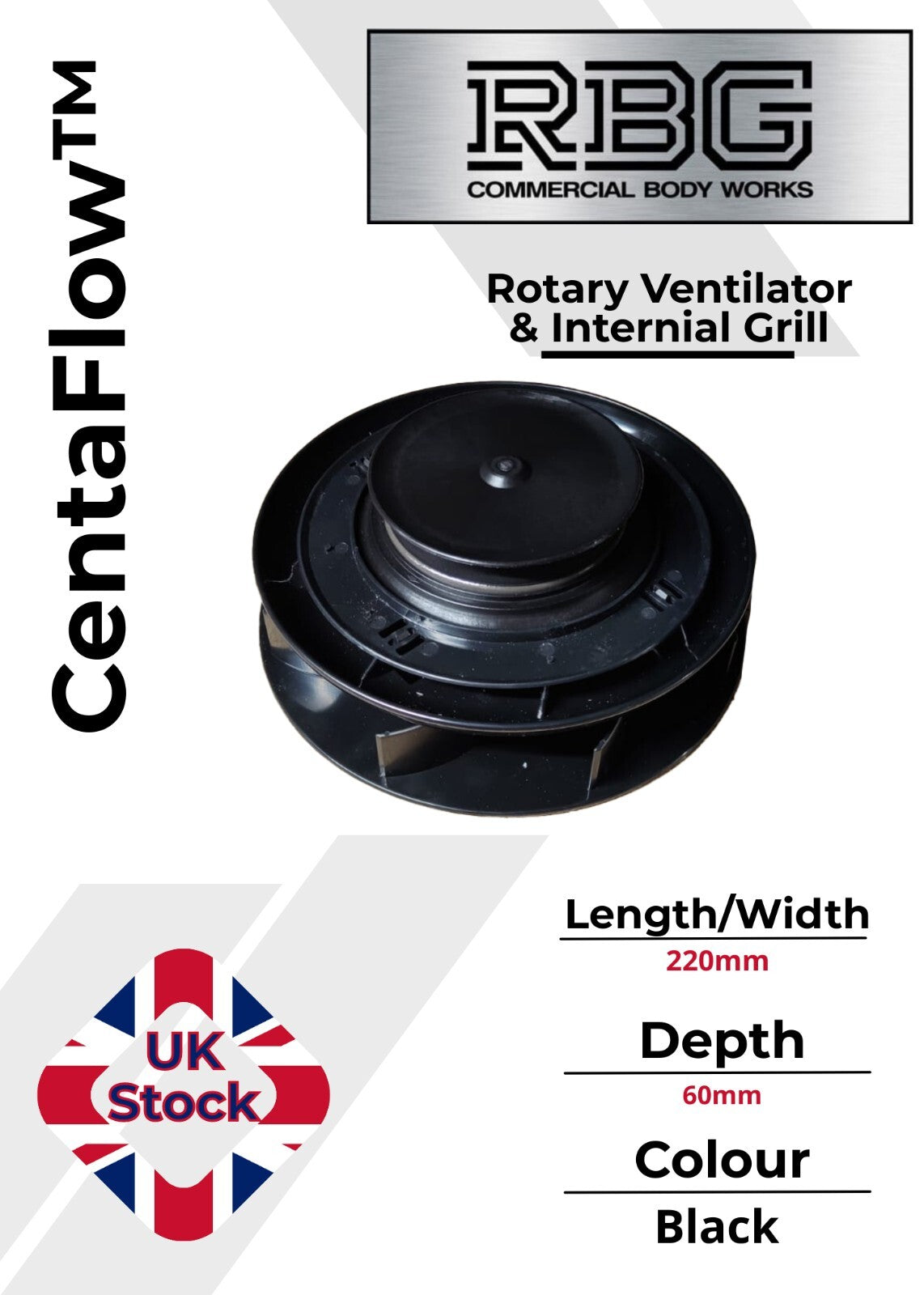Centaflow™ Wind Driven Vent Black Horsebox Small Low Profile Rotary Van Roof Air
