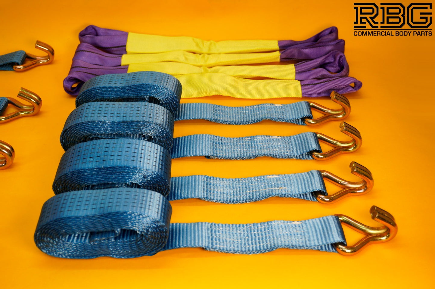 Ratchet Strap Recovery 5Ton Tie Down Over Wheel Hi-Vis Blue XL Ratchet 4Pc SET