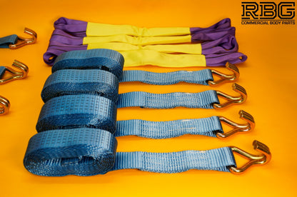 Ratchet Strap Recovery 5Ton Tie Down Over Wheel Hi-Vis Blue XL Ratchet 4Pc SET