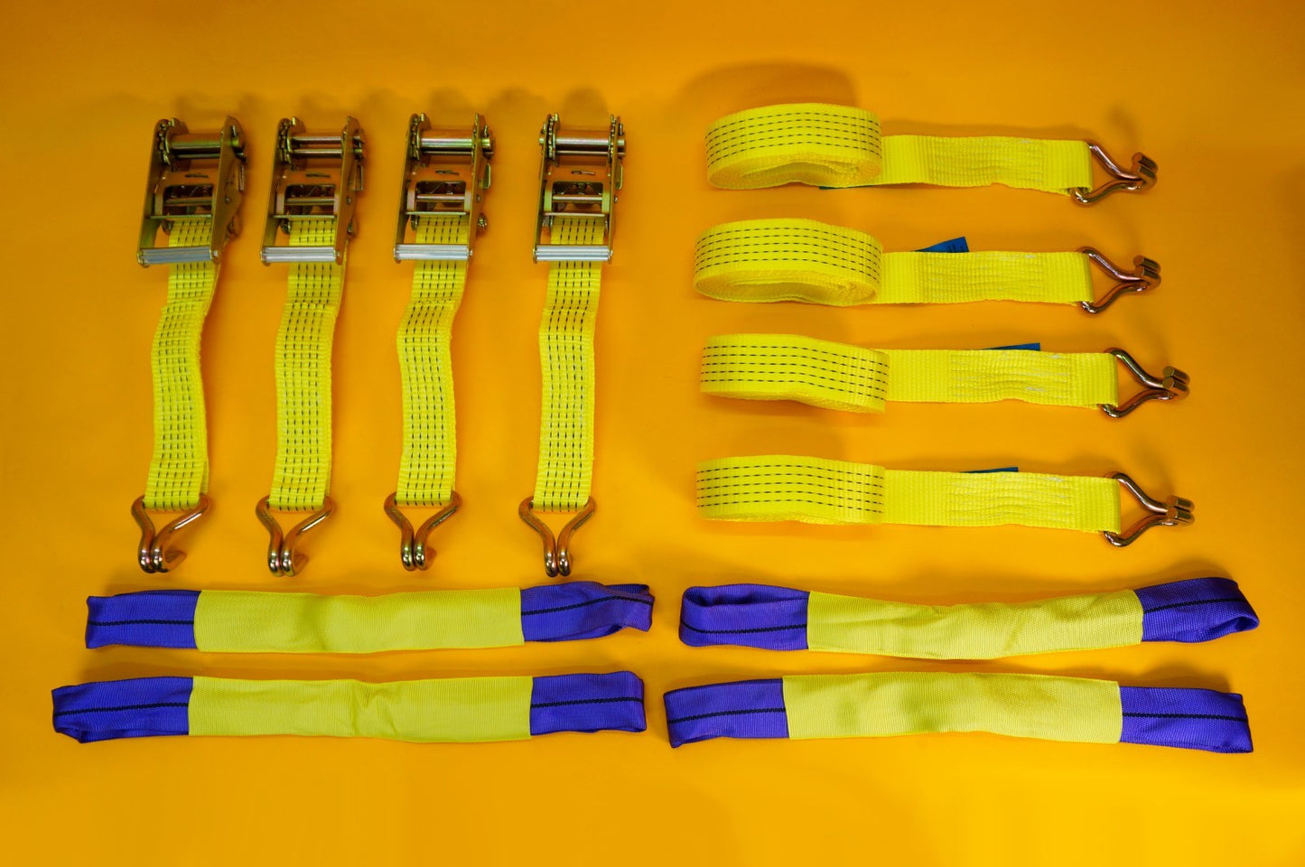 Ratchet Tie Down Strap SET 4Pcs 5 Ton Hi-Vis YELLOW Recovery Safety Over Wheel