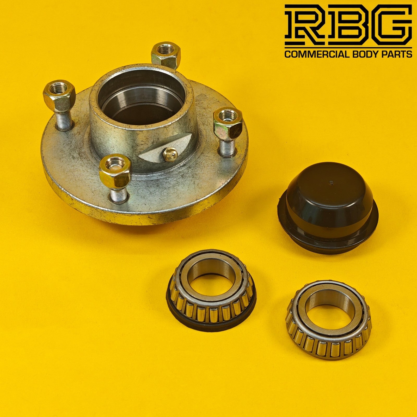 Trailer Wheel Hub 4" PCD Plastic Cap & Conical Nuts Taper Roller Hub for Trailer
