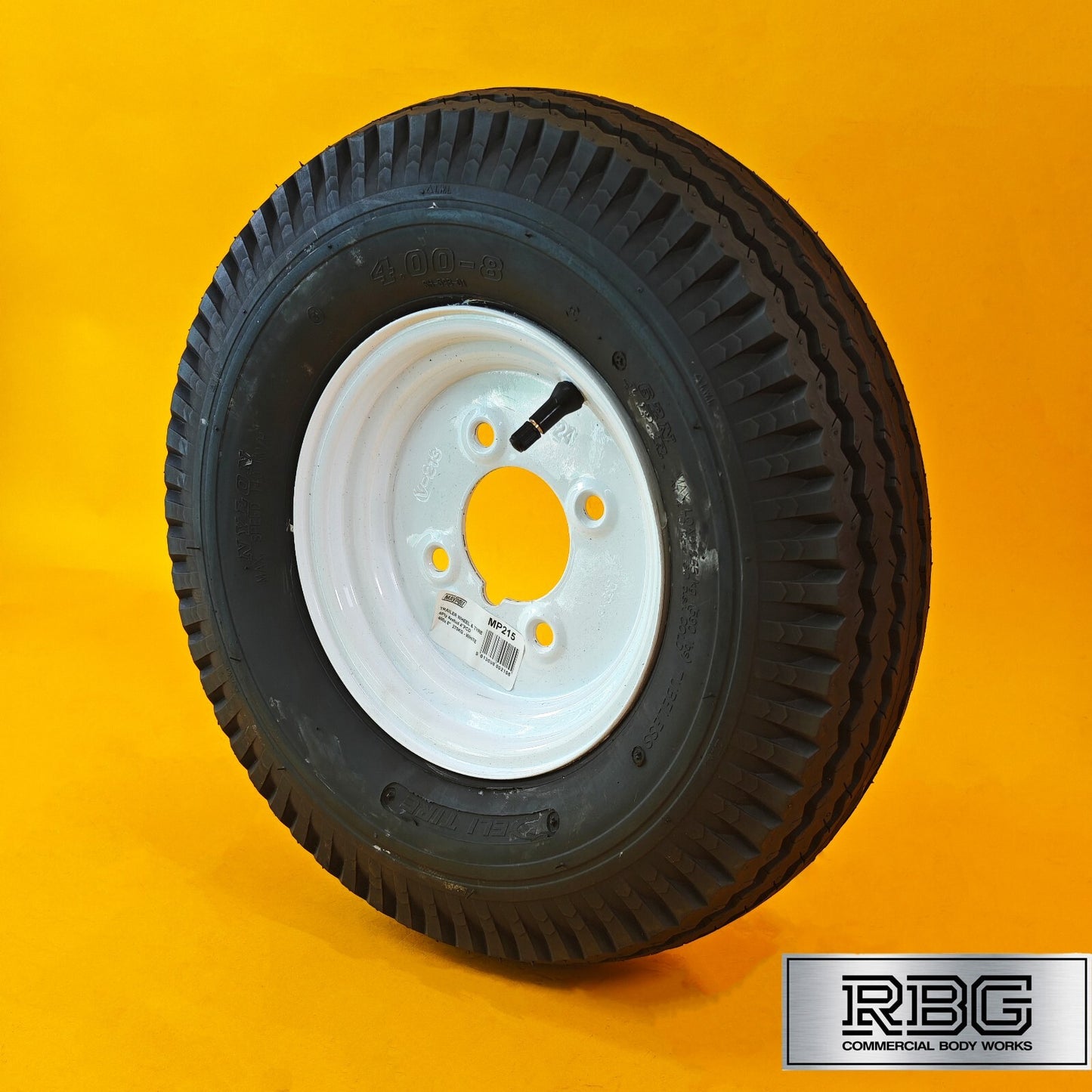 Wheel & Tyre 400x8 Inch for Trailers 4 Ply 4 Studs 4″ PCD White Diameter 8″ UK