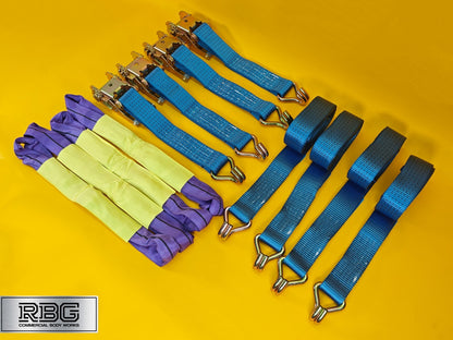 Recovery Ratchet Strap SET 4Pcs 5ton Tie Down Alloy Wheel High-Visibility Blue