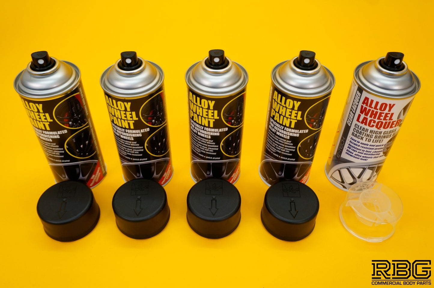 4x Alloy Wheel Paint MOTORSPORT BLACK + 1x Clear Lacquer Spray Refurbishment Kit