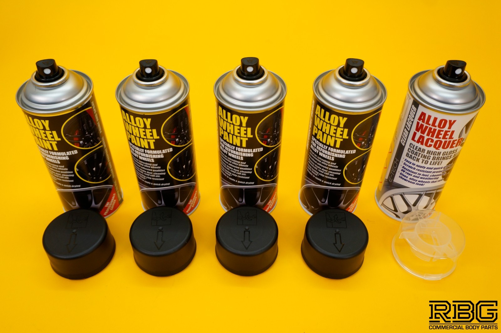 4x Alloy Wheel Paint MOTORSPORT BLACK + 1x Clear Lacquer Spray Refurbishment Kit