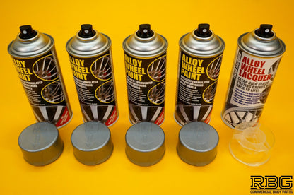 4x Alloy Wheel Paint METALLIC SILVER + 1x Clear Lacquer Spray Refurbishment Kit